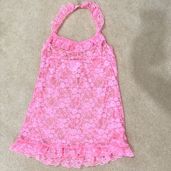 Victoria's Secret Other - Victoria's Secret Women's Sheer Lace Pink Floral Sexy Babydoll Chemise Size L